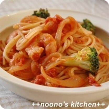 トマトにチーズ旨い！
我が家にとってエビなんて、とっても豪華なパスタ☆
美味しかったです～❤